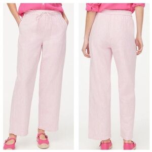 J. Crew 4 NWT‎ Striped Linen-Cotton Drawstring Pant Pink White Pull on Pockets